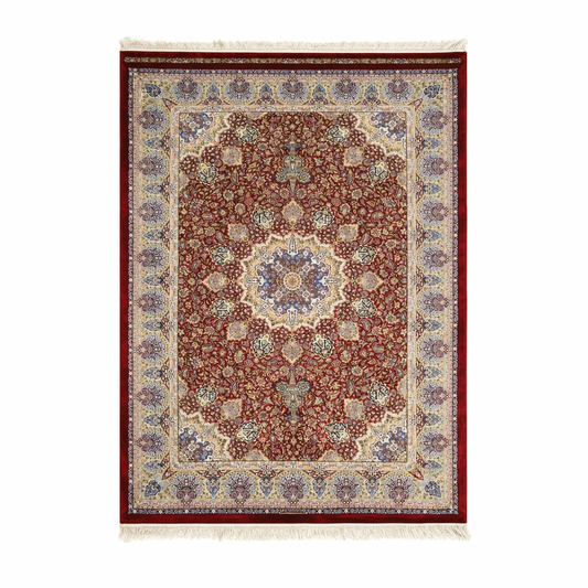Regal Crimson Hand Knotted Medallion Rug