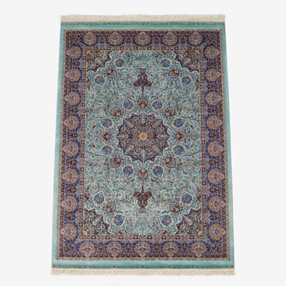 Turquoise Medallion Persian Silk Accent Rug
