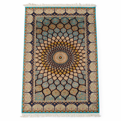 Turquoise Mandala Silk-Touch Persian Rug