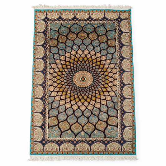 Turquoise Mandala Silk-Touch Persian Rug