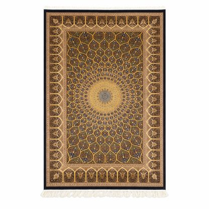 Persian Medallion Intricate Gold Silk Rug