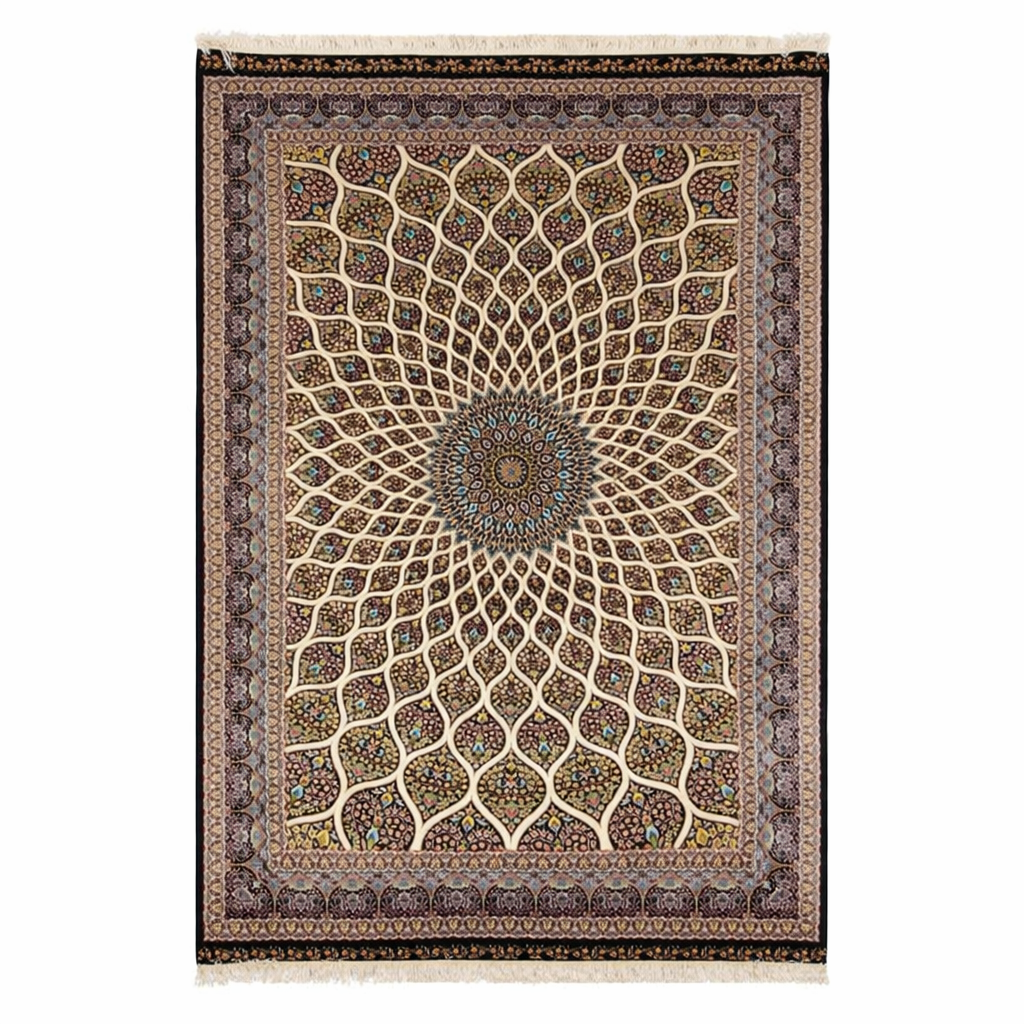 Ornate Persian Medallion Hand Knotted Silk Rug