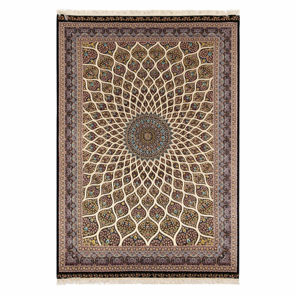 Ornate Persian Medallion Hand Knotted Silk Rug