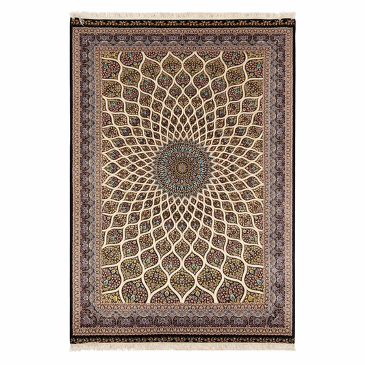 Ornate Persian Medallion Hand Knotted Silk Rug