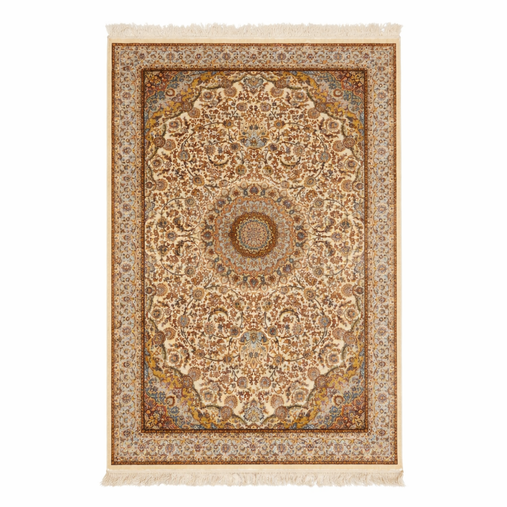 Ornate Persian Style Medallion Cream Area Rug