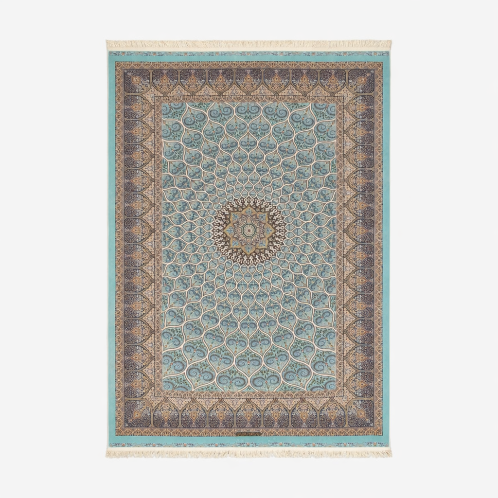 Azure Medallion Persian Style Silk Rug