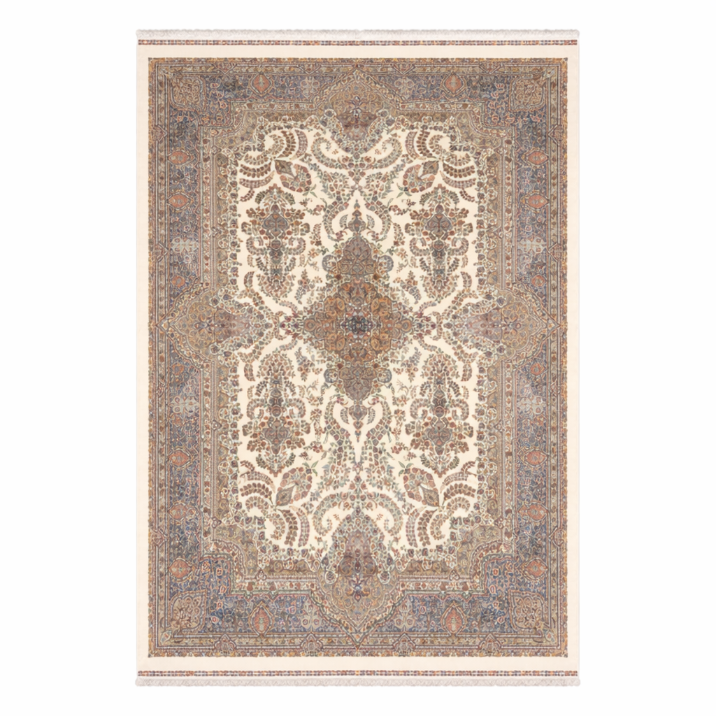 Ornate Cream Medallion Traditional Persian Rug