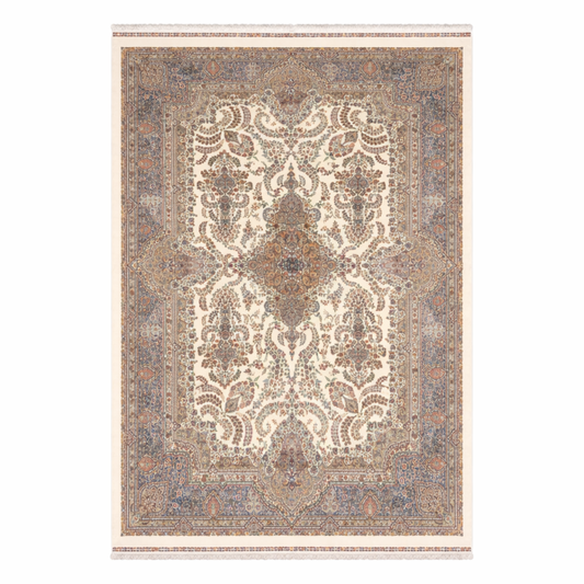 Ornate Cream Medallion Traditional Persian Rug