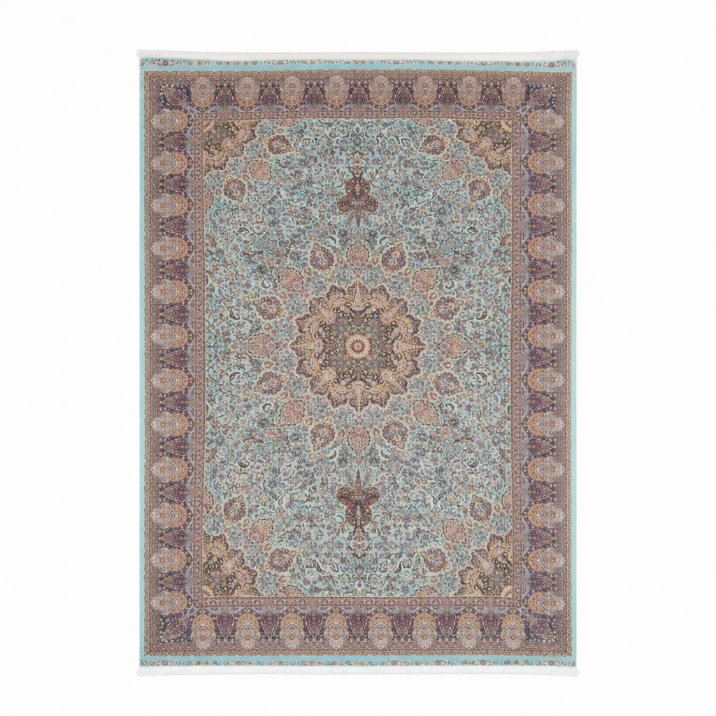 Turquoise Medallion Traditional Persian Style Rug