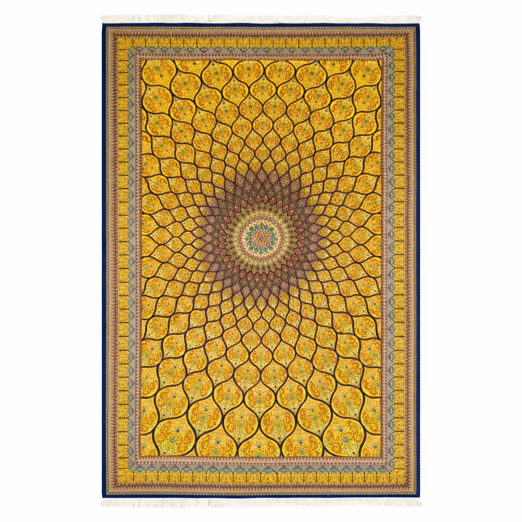 Golden Sunburst Mandala Silk Rug