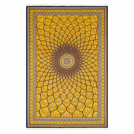 Golden Sunburst Mandala Silk Rug