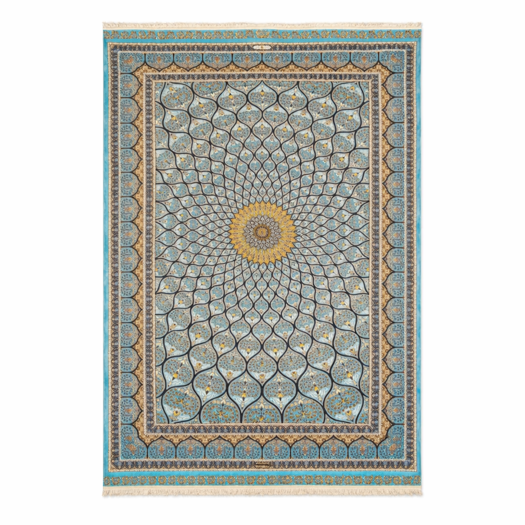 Royal Turquoise Silk Inlay Medallion Rug