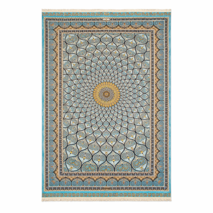 Royal Turquoise Silk Inlay Medallion Rug