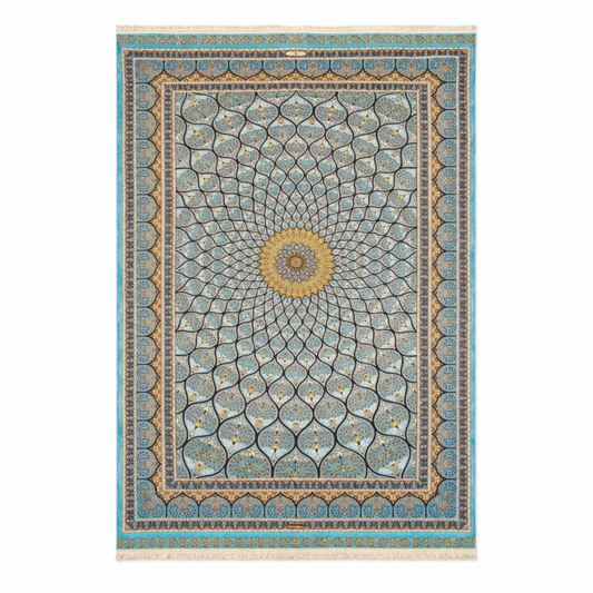 Royal Turquoise Silk Inlay Medallion Rug