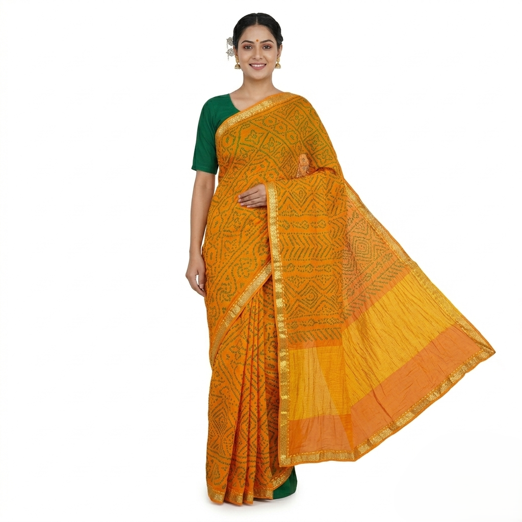 Vibrant Mustard Bandhani Silk Heritage Saree