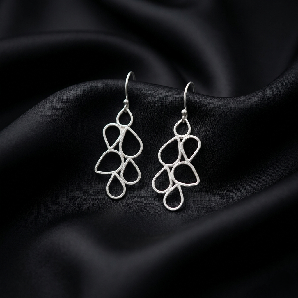 Cascading Silver Dewdrop Open Link Earrings