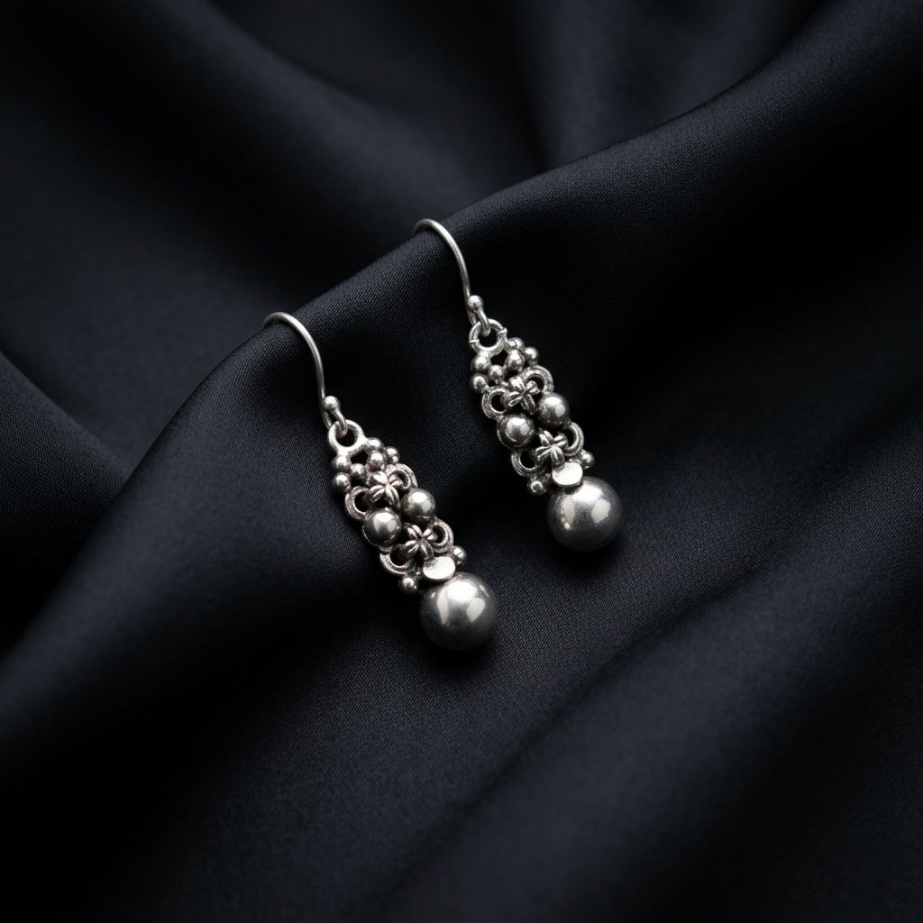 Vintage Floral Drops in Pure Silver