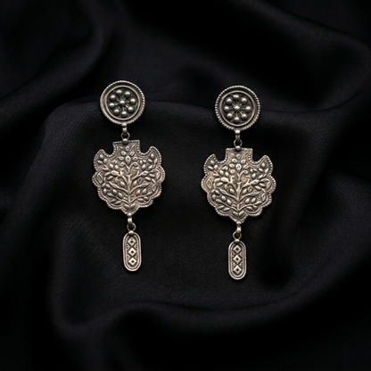 Vintage Kalpavriksha Motif Oxidized Silver Earrings