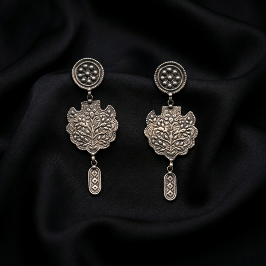 Vintage Kalpavriksha Motif Oxidized Silver Earrings