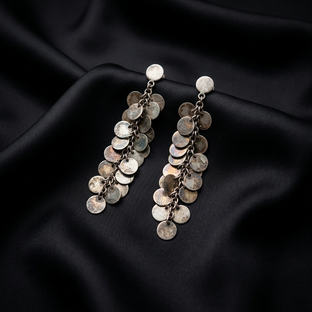 Handcrafted Cascading Silver Coin Drop Earrings
