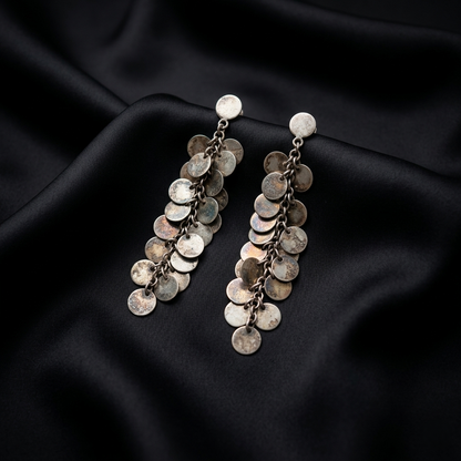 Handcrafted Cascading Silver Coin Drop Earrings