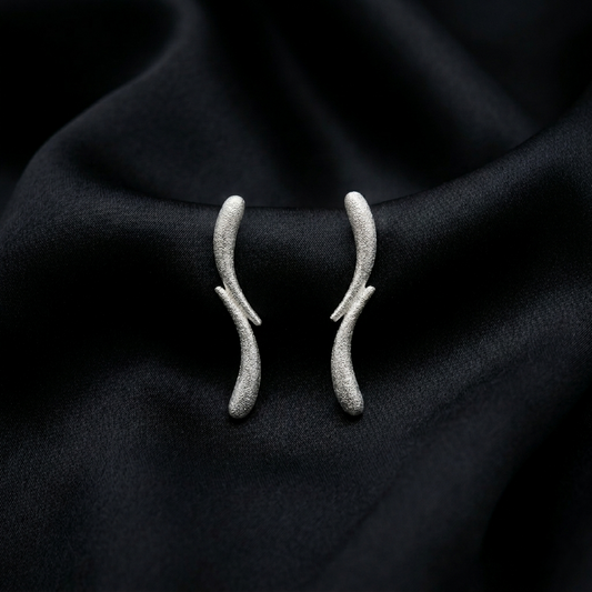Ethereal Textured Silver Organic Curve Studs
