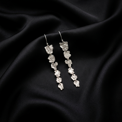 Artisanal Textured Sterling Silver Linear Drops