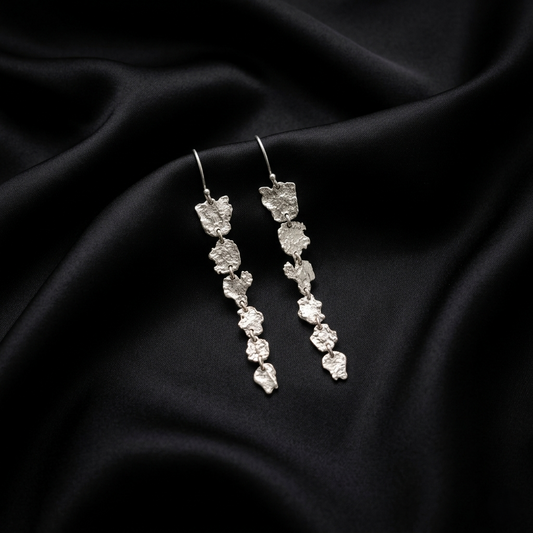 Artisanal Textured Sterling Silver Linear Drops