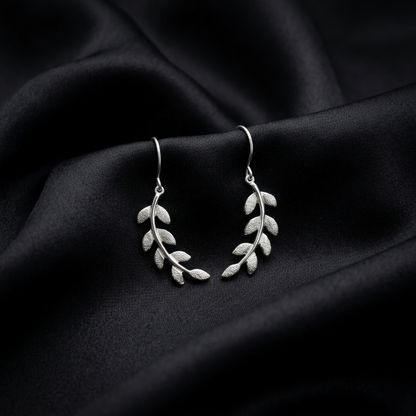 Silver Laurel Leaf Elegant Drop Earrings