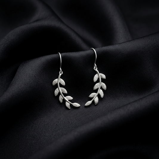 Silver Laurel Leaf Elegant Drop Earrings