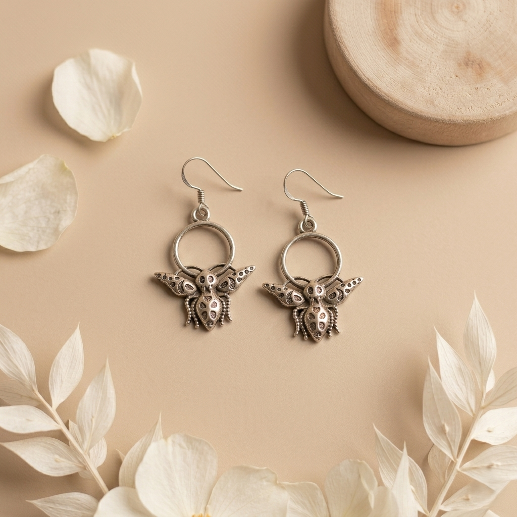 92.5 Sterling Silver Intricate Bee Earrings