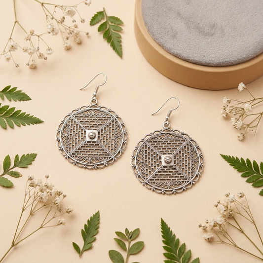 Intricate Mandala Filigree Sterling Silver Drops