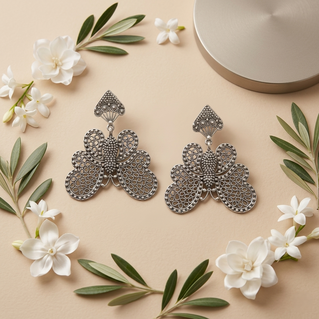 Elegant Handcrafted Filigree Butterfly Silver Drops