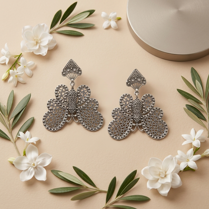 Elegant Handcrafted Filigree Butterfly Silver Drops