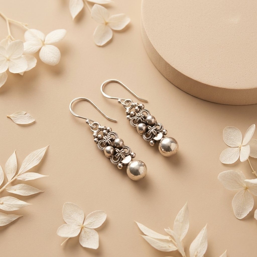 Vintage Floral Drops in Pure Silver