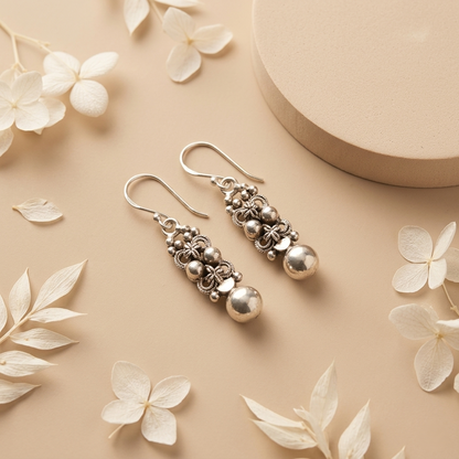 Vintage Floral Drops in Pure Silver