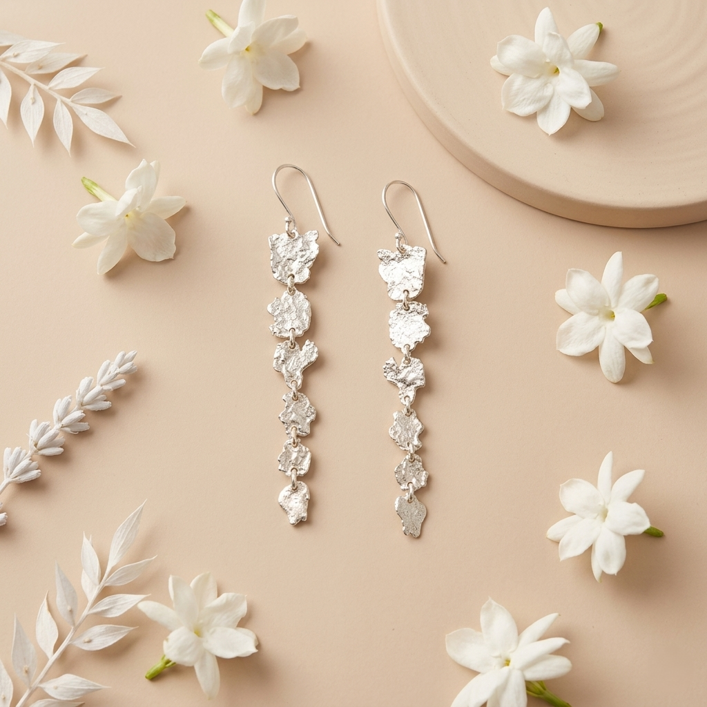 Artisanal Textured Sterling Silver Linear Drops