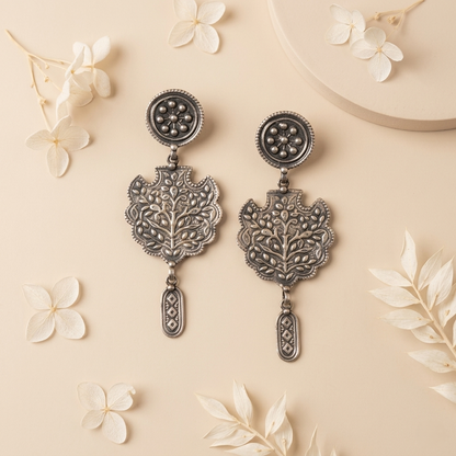 Vintage Kalpavriksha Motif Oxidized Silver Earrings