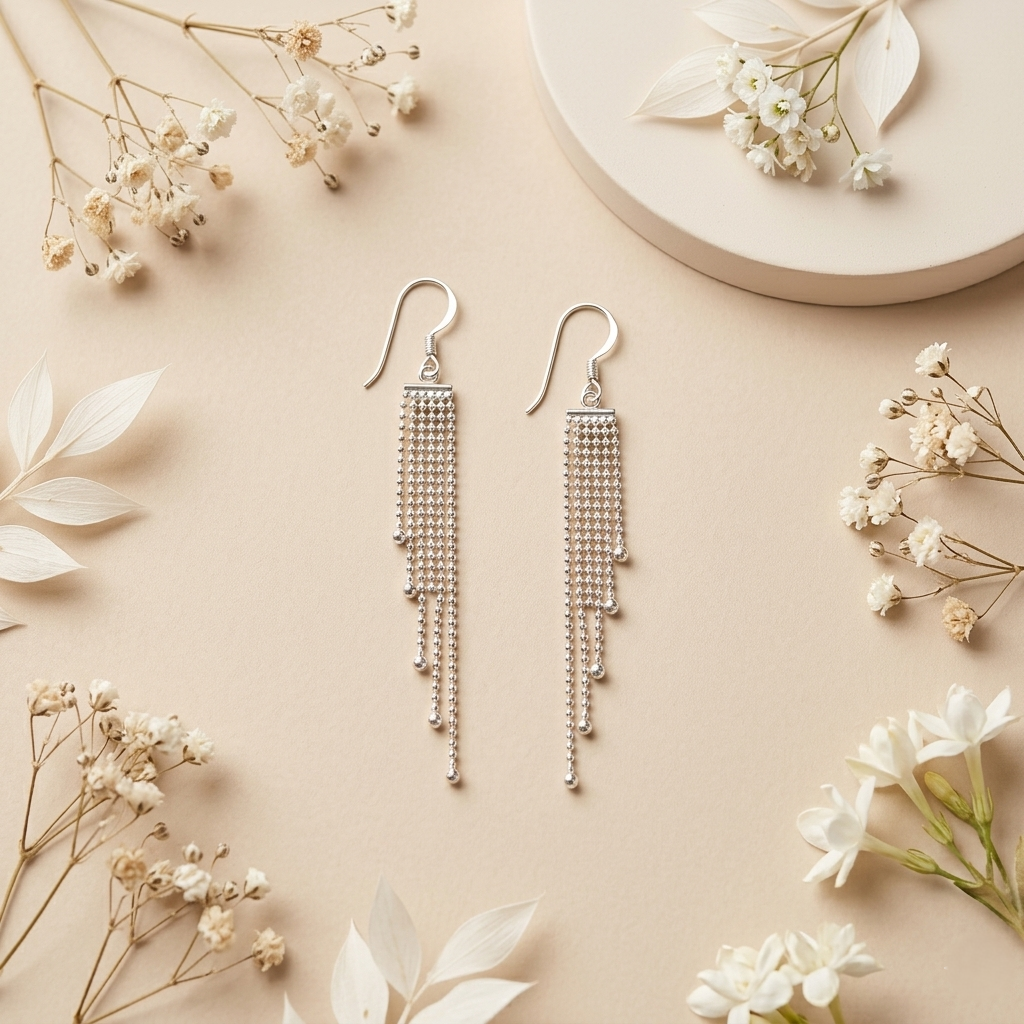 Elegance in Motion: Silver Tassel Drops