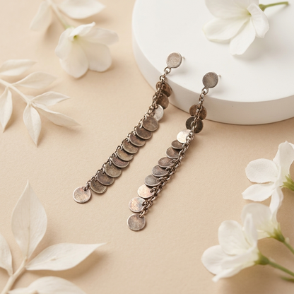 Handcrafted Cascading Silver Coin Drop Earrings