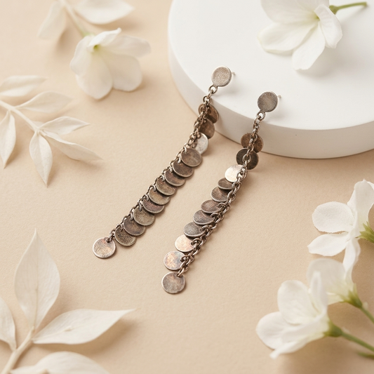 Handcrafted Cascading Silver Coin Drop Earrings