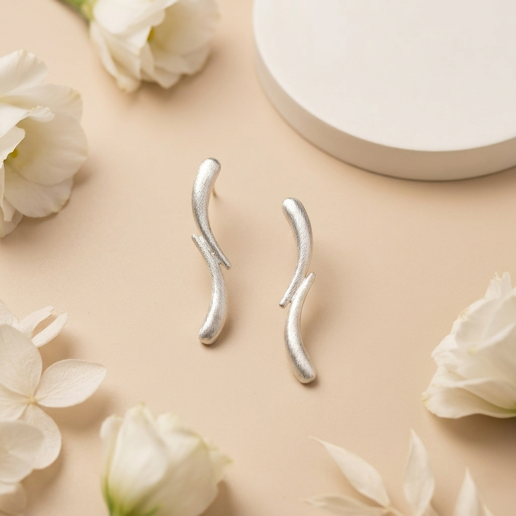 Ethereal Textured Silver Organic Curve Studs