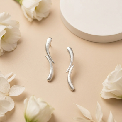 Ethereal Textured Silver Organic Curve Studs