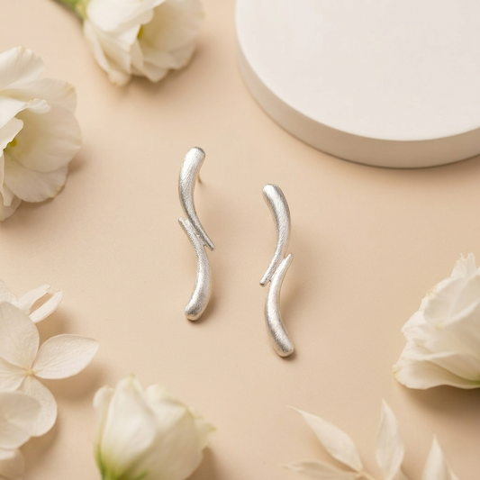 Ethereal Textured Silver Organic Curve Studs