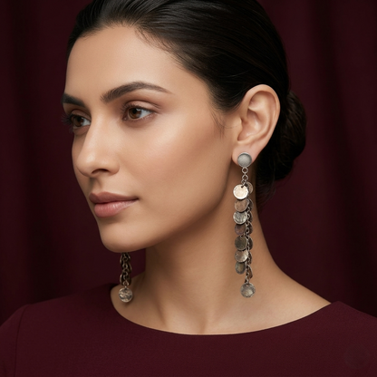 Handcrafted Cascading Silver Coin Drop Earrings