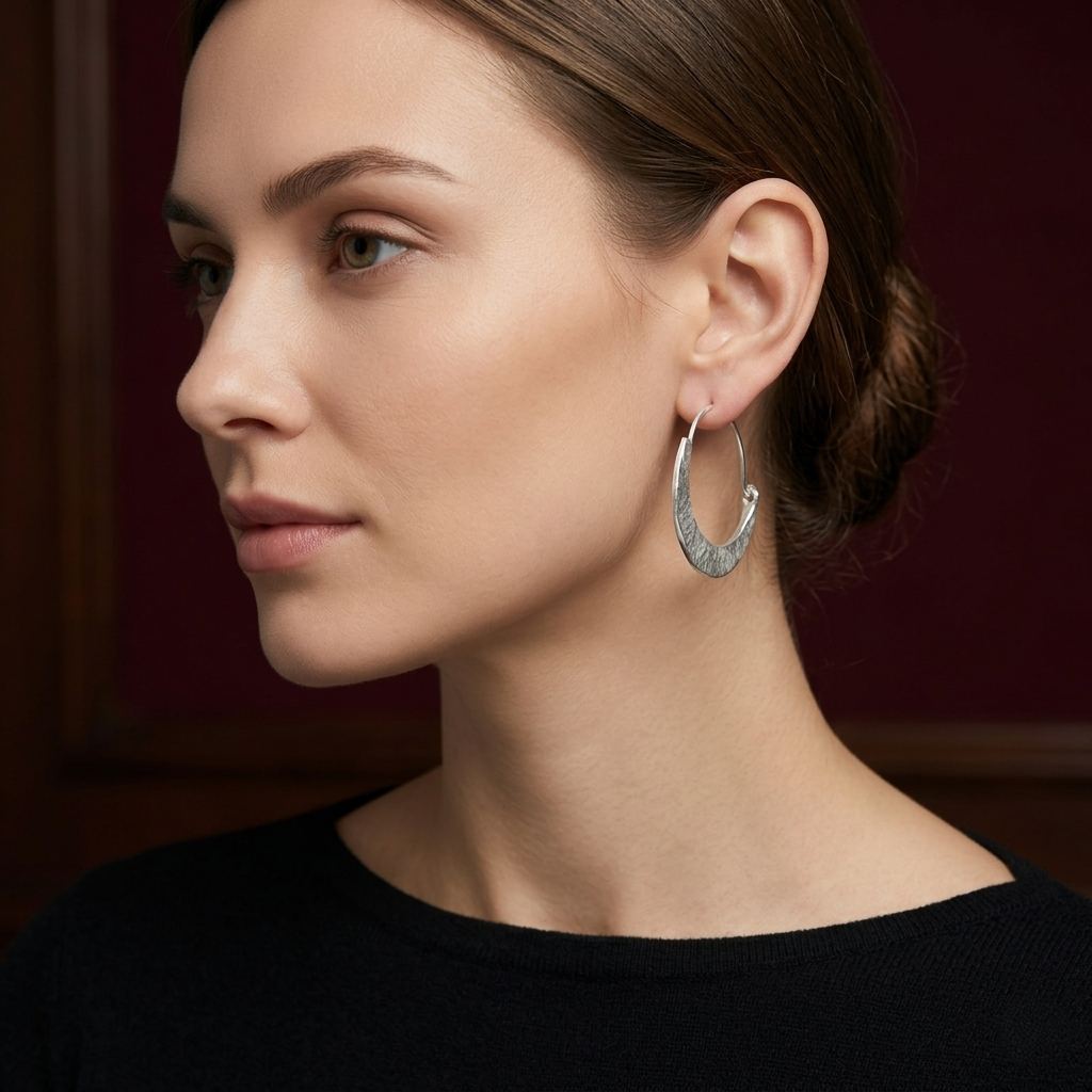 Hammered Crescent 92.5 Sterling Silver Hoops