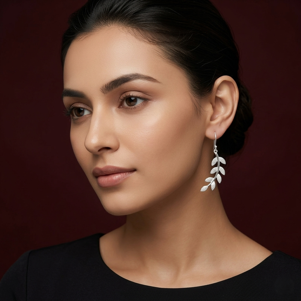 Silver Laurel Leaf Elegant Drop Earrings
