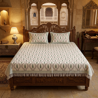 Sage Leaf Hand-Block Khadi Bedcover Set