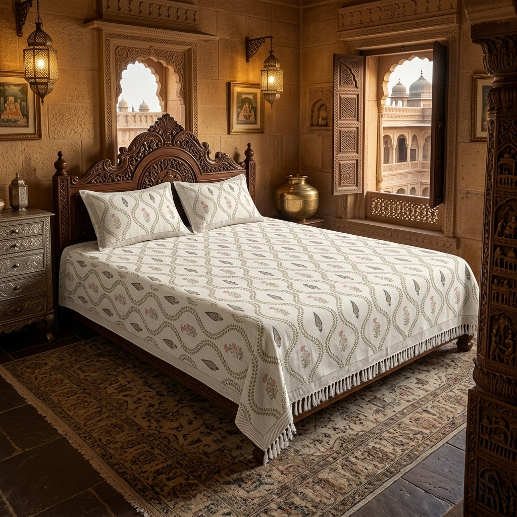 Sanganer Heritage Hand-Block Khadi Bedcover Set