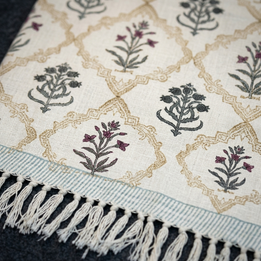 Vintage Floral Hand-Blocked Khadi Bedcover Set